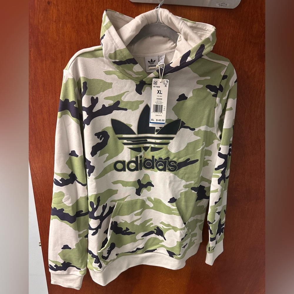 Adidas Kids Camo Hoodie - Green, Black, and White